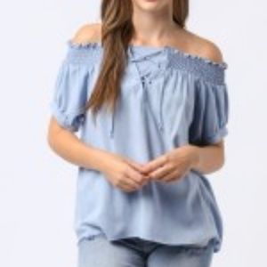 Anthropologie Light Blue Off-Shoulder Blouse